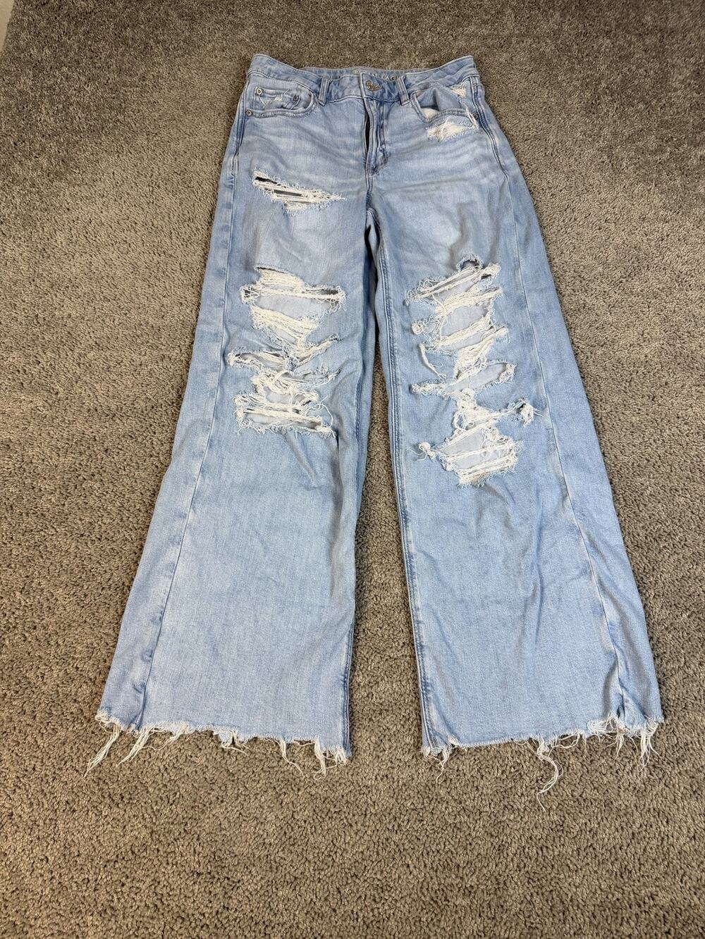 American Eagle Jeans Womens 6 Blue Wide-Leg Distressed Frayed Hem 29x29